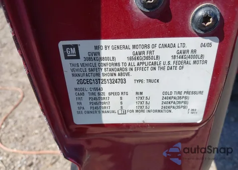 2005 Chevrolet Silverado 1500 Ls z USA, uszkodzony, nr VIN 2GCEC13T251324703